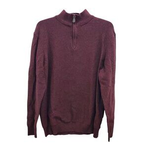 Lachlan British Inspired‎ Men's Burgundy Cotton Knit 1/4 Mock Neck Pullover XL